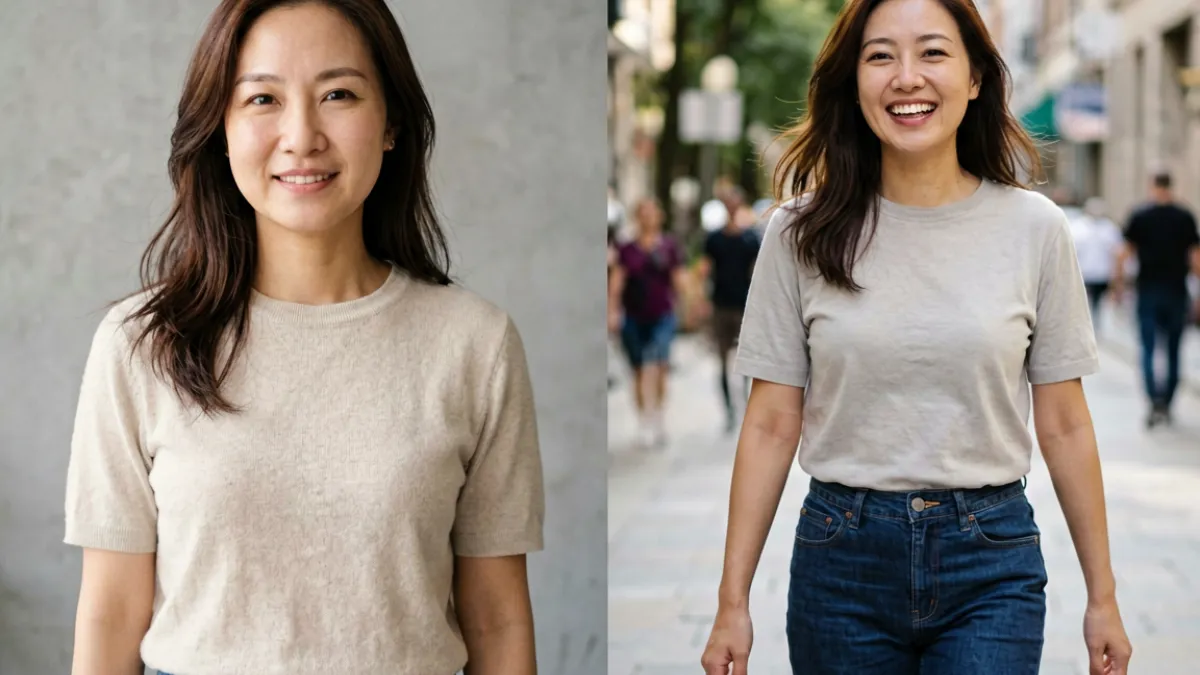 一组对比图展示静态照片与动态影像中同一女性气质呈现的差异，说明动态表现力对极品性感尤物认定的重要影响