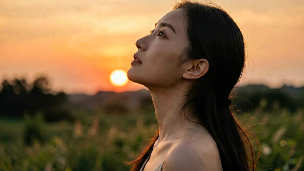 极品性感尤物精选图集栏目封面，展示东方女性在户外暖光中的优雅侧脸与轮廓